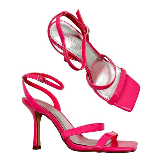 Marc Fisher Deric Hot Pink Faux Leather Open Square Toe Ankle Strap Sandals - Picture 1 of 12